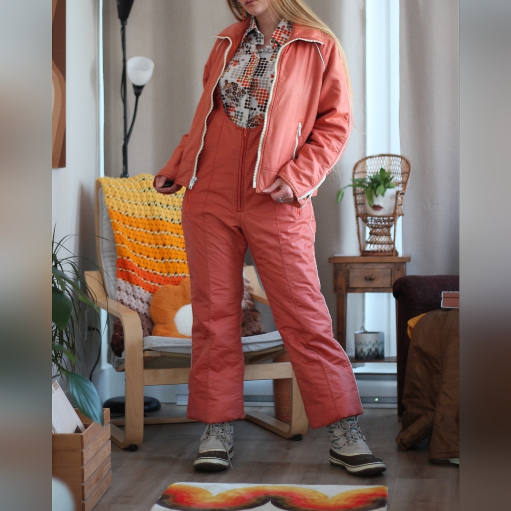 Amazing Orange 1970s Jacket with White Zipper Overall Snowsuit